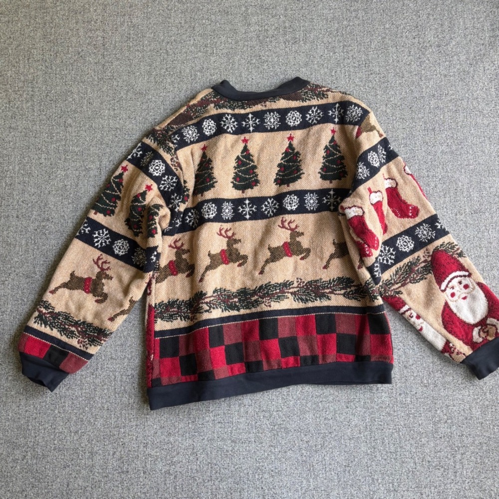 Sugar Street Weavers Sweater Unisex OS Tan Christmas Santa Reindeer Vintage USA - Picture 3 of 8